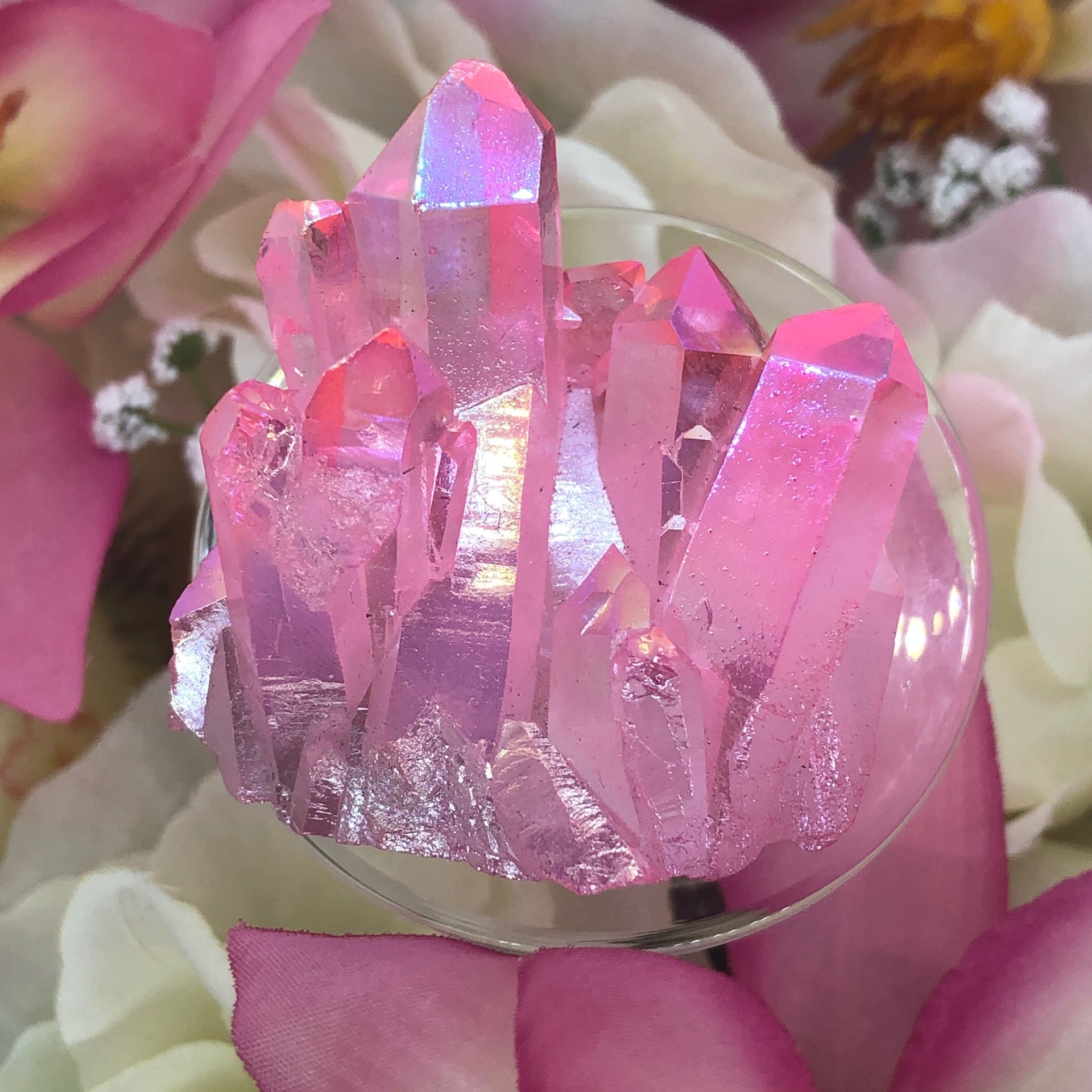 Pink Aura Quartz Cluster